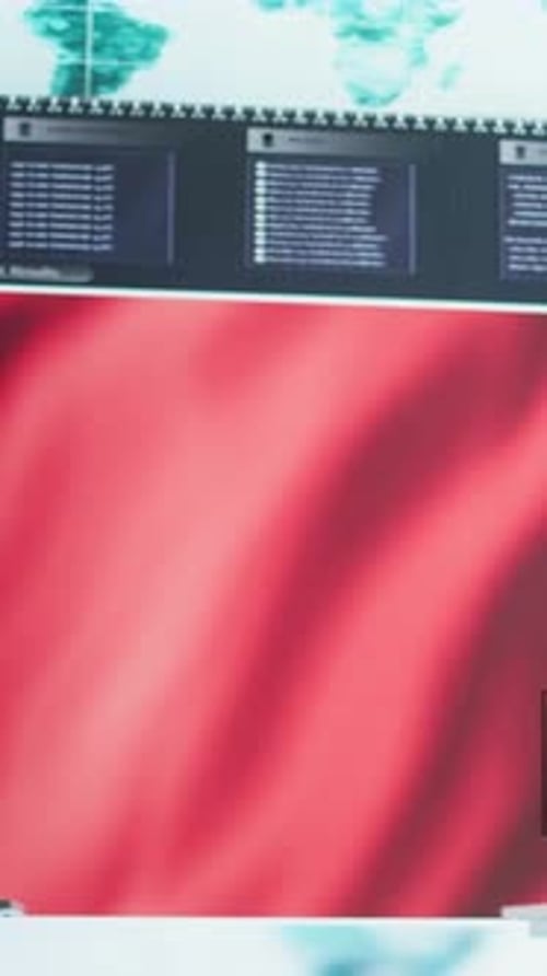 Vidéo verticale La salle de surveillance d'une base militaire chinoise vide travaille à la diffusion de fausses nouvelles