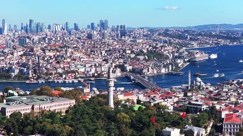 Morning Istanbul Turkey Türkiye aerial drone the Golden Horn Blue Mosque temple Hagia Sophia Grand M
