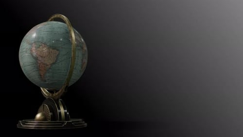 Vintage Spinning Globe on Brass Stand with Copy Space