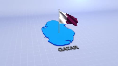 Country Map Animation: Qatar with Waving Flag