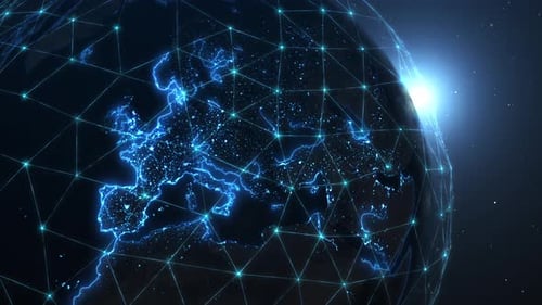 Globales digitales Verbindungsnetz, weltweite Kommunikation über den europäischen Kontinent.