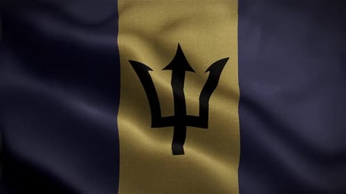 Barbados National Flag Waving in Realistic Motion
