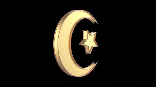 Golden 3D Crescent Moon and Star Rotation