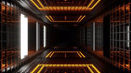 Orange And White Grate Tunnel With Strobe Background Vj Loop In 4K