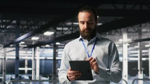 Data Center Technicians Use Devices to Monitor Neural Network LLM Visualization