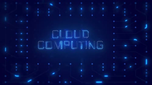 Cloud Computing Word Text with neon circuit board design or computer semiconductor design