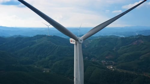 Drone Shot of Wind Turbines Turning . Wind Power, Alternative Energy