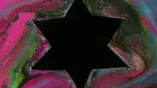 Abstract Star Frame with Glittery Liquid Background
