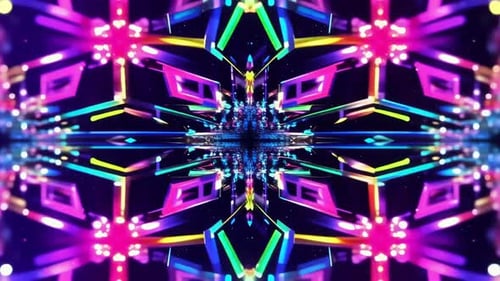 Graphique de mouvement en kaléidoscope au néon brillant avec géométrie lumineuse