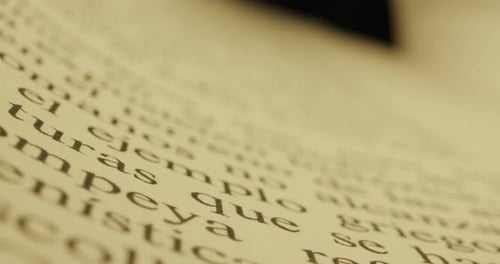 Close Up of Old Spanish Language Book with Laowa Probe Lens on Slider Macro of Text in the Book