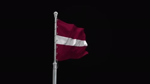 Realistic Waving Flag of Latvia on Black Background
