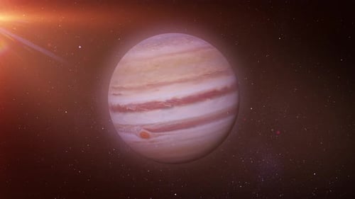 Jupiter leuchtet im roten kosmischen Licht.