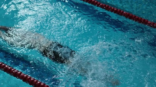 Sportsman Doing Backstroke Swimming Technique while Racing in Pool