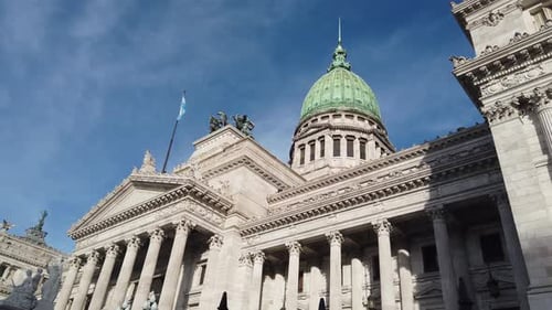 Slow panoramic at National Congress of Buenos Aires historic center architecture