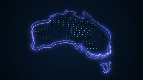 Futuristic Neon Outline Map of Australia Digital Animation