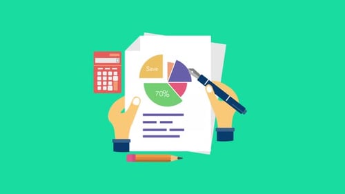 Animated Financial Report Data Analysis with Hands and Calculator