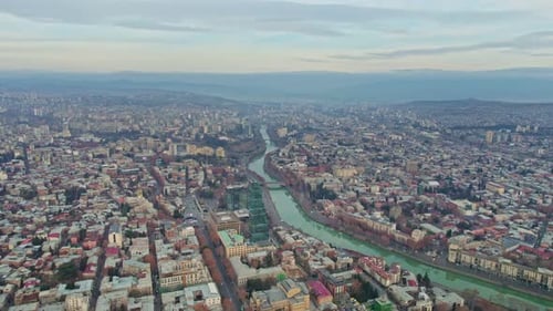 Drone Flies Above Tbilisi Georgia