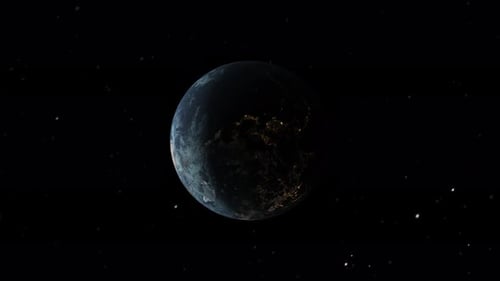 Realistic Spinning Planet Earth Animation with City Lights in Space