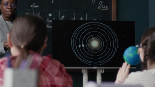 Teacher Explains Solar System to Students in Classroom