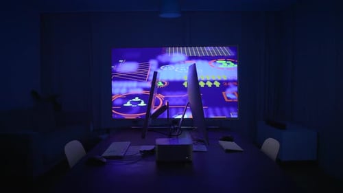 Monitors and Keyboards in Dark Home Office
