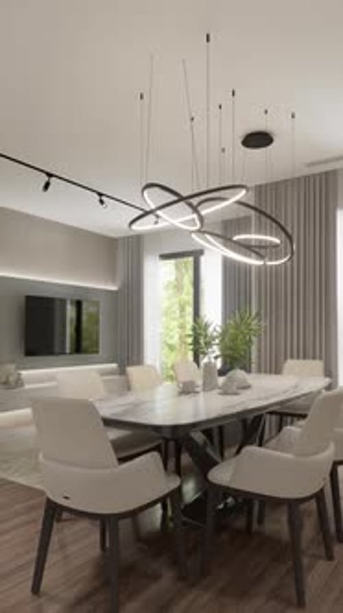 Título: Renderización 3D. La cámara sobrevuela un estudio moderno. Formato vertical para un teléfono.