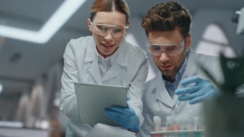Lab Colleagues Researching Cure Virus Disease in Advanced Clinic Close Up