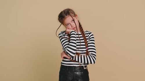 Child Girl Tired Bored Expression Exhausted of Tedious Story Not Interested in Communication Talk