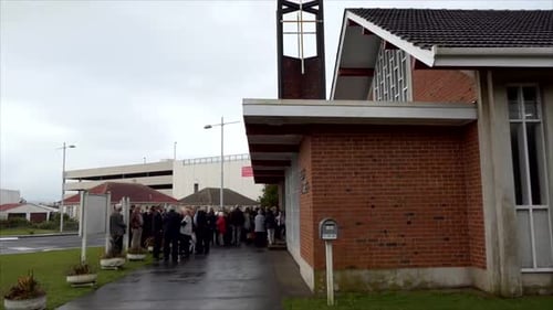shot of religious chapel or funeral home for funeral service