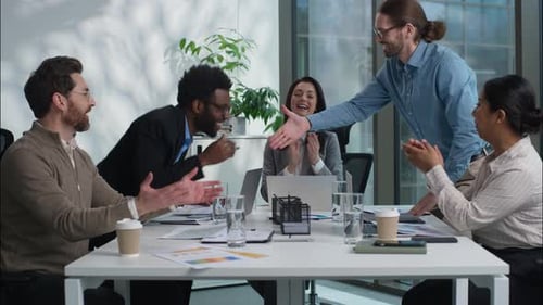 African American and Caucasian Business Men Shaking Hands Partnership Successful Deal Multiethnic