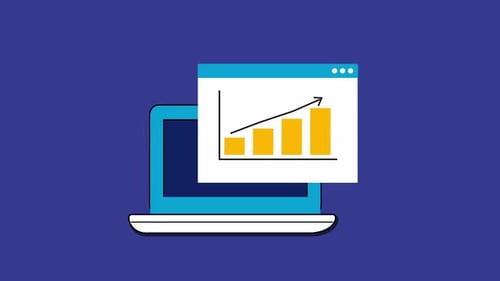Flat Design Laptop Displaying Business Growth Bar Chart Animation