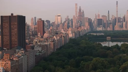 Aerial view of Central Park on a summer morning