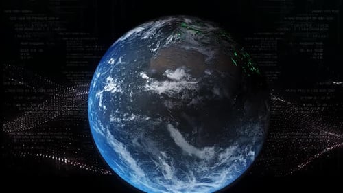 Rotating Earth Globe with Global Data Network Animation