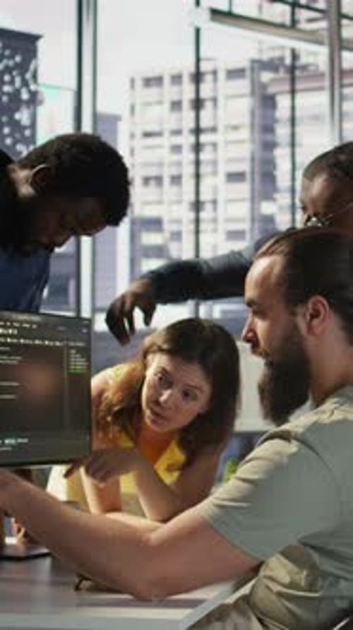 Vertical Video Team of Software Engineers Doing Brainstorming in Office