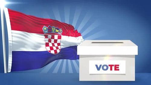 Croatian Flag Waving with Voting Ballot Box Animation