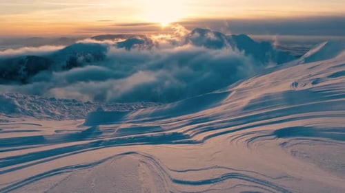 Frozen Winter Wonderland Mountains at Sunset