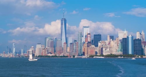 Beautiful New York City NYC Skyline From River Aerial