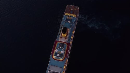 Aerial view of cruise ship at sunrise, Croatia.