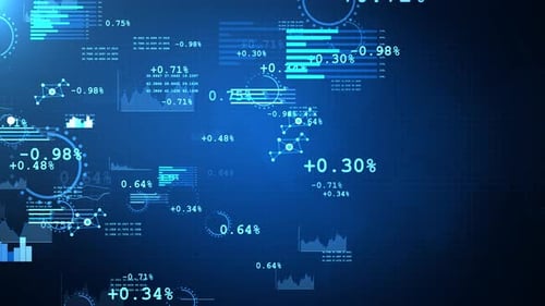 Animated Futuristic Digital Data Display with Business Charts