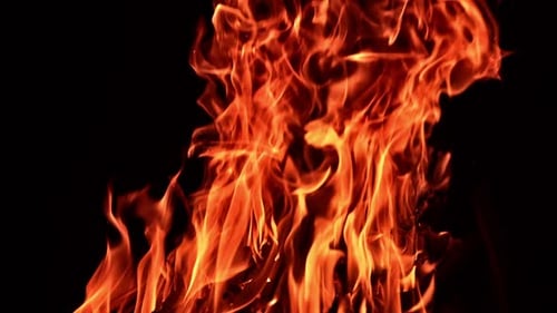 Bright Orange Flames Burning on Black Background