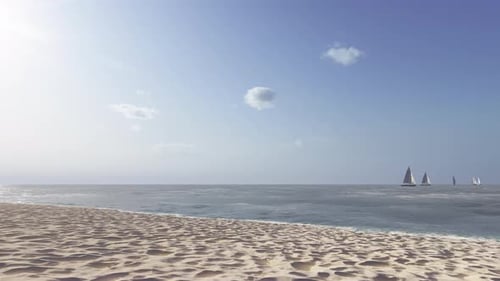 Sailing Boats on Calm Ocean with Sunny Beach