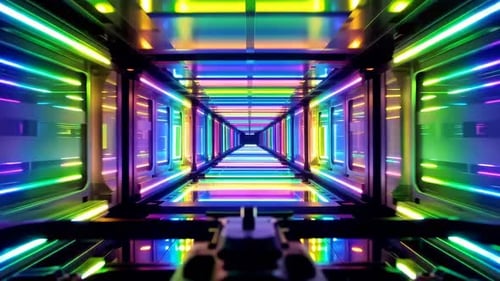 Tunnel arc-en-ciel au néon futuriste Corridor de science-fiction à grande vitesse