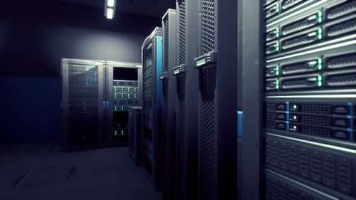 Modern Data Center Server Racks with Blinking Lights Loop