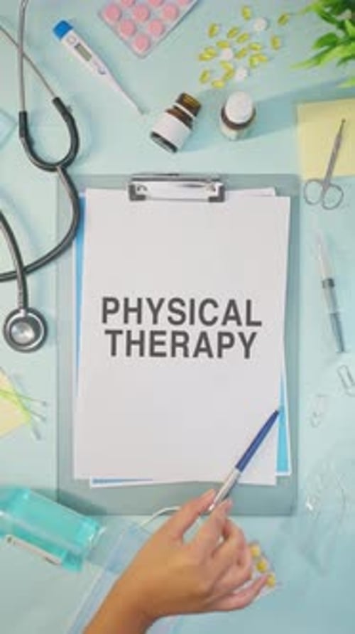 Physical Therapy Clipboard with Medical Supplies Overhead