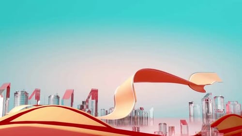 Golden Flowing Ribbon Reveal with Traditional Chinese Architecture