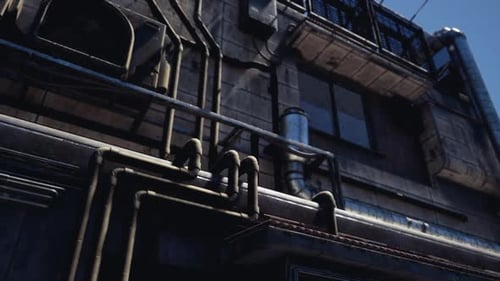 Urban Architectural Details Highlighting Pipes and Textures in a City