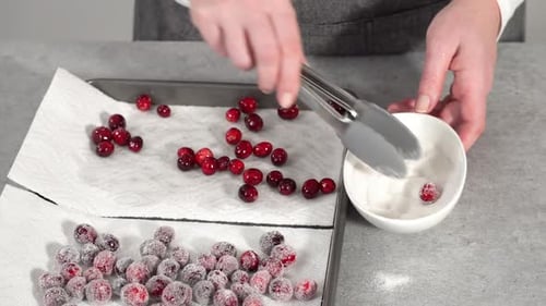 Step By Step Prepating Sugar Cranberries with Organic Cranberries and White Sugar