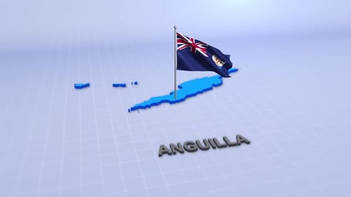 Anguilla 3D Map and Waving Flag Animation