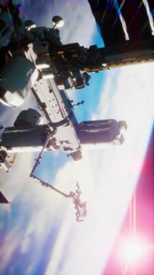 International Space Station ISS Floating in Orbit Above Planet Earth Vertical