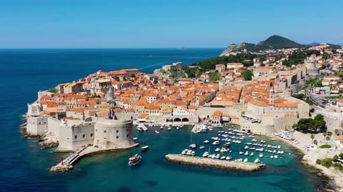 The aerial view of Dubrovnik, a city in southern Croatia fronting the Adriatic Sea, Europe. Old city