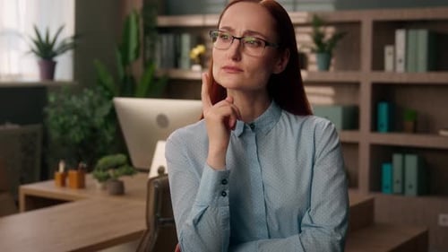 Thoughtful Caucasian Business Woman Entrepreneur Female Office Worker Thinking Businesswoman Girl